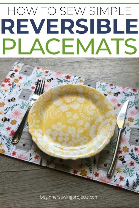 Easy Sew Placemats, Sewn Placemats Free Pattern, Sewing Placemats Easy, Diy Placemats Fabric Free Pattern, Sewing Placemats Pattern, Fabric Placemats Diy, Things To Sew For Beginners, Sewing Placemats, Sew Placemats