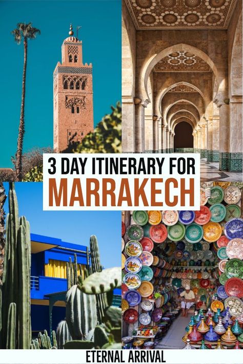 If you're planning your first trip to Morocco, you need a Marrakech itinerary! This Marrakech travel guide will help you visit Marrakech in 3 days, hitting up all the best things to do in Marrakech while avoiding scams in Morocco and some important Morocco female travel safety tips. I also have tips on where to stay in Marrakech, day trips from Marrakech, and Marrakech tours!   Marrakech Morocco | Marrakech food | Marrakech hotels | Marrakech markets | Marrakech riads | What to wear in Marrakech Marrakech Itinerary, Things To Do In Marrakech, Morocco Itinerary, Visit Marrakech, Marrakech Travel, Best Trip, Visit Morocco, Morocco Travel, Travel Safety