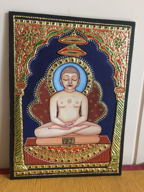 DM me for buying jain tanjore paintings . Mahavir Swami Painting, Jainism Paintings, Jain Paintings, Mahavir Swami, Gods Painting, Thanjavur Painting, God Painting, Tanjore Art, 3d Relief Art