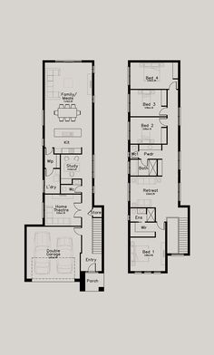 The second image for the Brolga is an optional façade for the same floor plan. If you are interested in a home design, our home consultants are available to talk to you about your building project. Contact us today and start your home journey. Long House Plans, Dechellis Homes, House Plans For Narrow Lots, Townhouse Plans, Two Storey House Plans, Second Floor Plan, Duplex Floor Plans, Narrow House Designs, Narrow House Plans