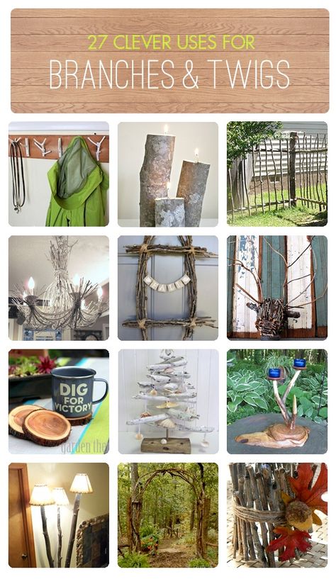 27 clever ways to use branches and twigs via Hometalk, featured on FunkyJunkInteriors.net Twig Crafts, Stick Crafts, Branch Decor, Nature Crafts, Back To Nature, Diy Projects To Try, Garden Art, Home Projects, Wood Crafts