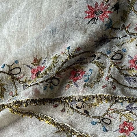 Starched & Crumpled on Instagram: "19th century Ottoman hand embroidered fine muslin shawl with silk and gold metallic thread embroidery on all 4 sides. In excellent condition with a couple of small marks. Beautiful. It measures 98cms x 98cms. Swipe for more photos. £425. Comment sold to buy. #ottomantextiles #ottomanembroidery #ottomanshawl #handembroidery #19thcentury #antiqueshawl." Thread Embroidery, Metallic Thread, More Photos, Hand Embroidered, Hand Embroidery, A Couple, 19th Century, Gold Metal, Shawl