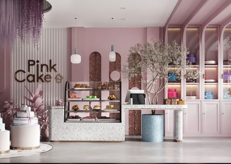 VWArtclub - Pink Cake Back Wall Design, Cake Shop Interior, Cake Shop Design, Bakery Shop Design, Pink Cafe, Bakery Interior, Bakery Design Interior, Bakery Decor, Korean Cake