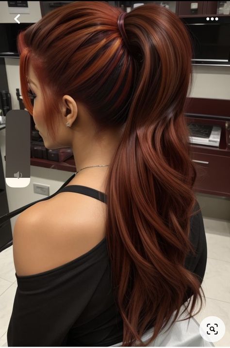 Highlights In Dark Red Hair, Chocolate And Red Hair Color, Fun Brown Hair Color Ideas, Teen Hair Color Trends, Chocolate Red Hair Color, Dark Copper Red Hair Color, Black And Copper Hair, Red Copper Balayage, Spring Red Hair Color