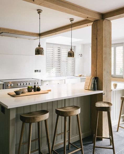 Big Family Kitchen, Kitchen Island Bar Stools, Amsterdam Living, Island Bar Stools, Wood Column, Devol Kitchens, Bar Stools Kitchen Island, Kitchen Island Bar, Henley On Thames