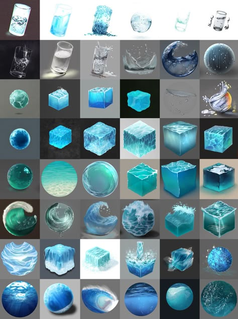 material studies eau / water regroup. Material Study Tutorial, Water Texture Painting, Water Tutorial Digital Art, Material Study Digital Painting, Water Digital Art Tutorial, Water Texture Drawing, Water Digital Painting, Water Digital Art, Water Study