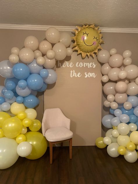 Here Comes The Sun Baby Shower Theme, Here Comes The Son Baby Shower Theme, Sun Theme, Coco Baby, Here Comes The Son, Orange Baby Shower, Its A Boy Balloons, Aunt Life, Orange Baby