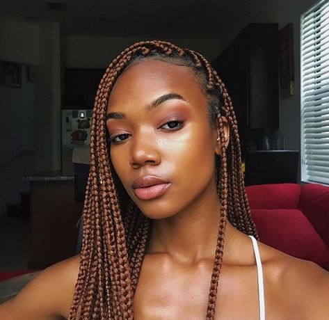 Cute Braids For Black Women Fall, Brown Single Braids, Caramel Braids Black Women, Ginger Brown Hair Black Women Braids, Chestnut Brown Braids On Black Women, Chocolate Brown Box Braids, Chocolate Brown Braids Black Women, Box Braids Colours, Dark Brown Braids For Black Women