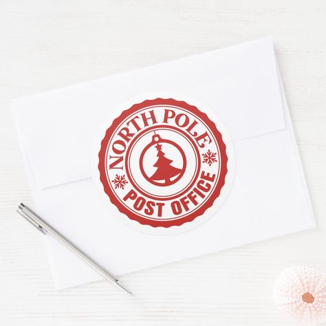 North Pole Post Office, Office Christmas, North Pole, Round Stickers, Gift Wrapping Supplies, Post Office, Sign Poster, Sticker Labels, Craft Party