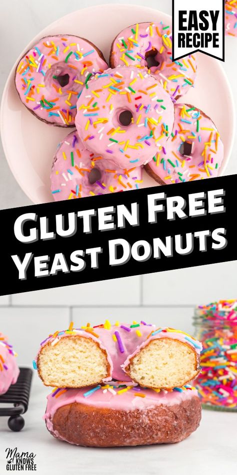 An easy recipe for gluten-free yeast donuts. This gluten-free yeast donut recipe fries up lighter than air using Cup4Cup flour and instant yeast to achieve a pillowy soft rise. Gluten Free Yeast Donut Recipe, Easy Yeast Donut Recipe, Yeast Donut Recipe, Mama Knows Gluten Free, Gluten Free Donut Recipe, Yeast Doughnuts, Gluten Free Brunch, Yeast Donuts, Gluten Free Yeast Free