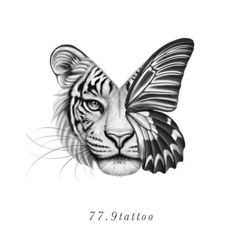 Butterfly Lion Tattoo For Women, Lion With Butterfly Tattoo For Women, Half Tiger Half Butterfly Tattoo, Half Lion Half Butterfly Tattoo, Lion And Butterfly Tattoo, Tiger And Butterfly Tattoo, Lion Butterfly Tattoo, Butterfly Tiger Tattoo, Tattoo Ideas Medium Size