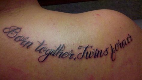 Twin Sister Tattoo Quotes. QuotesGram Twin Brother Tattoo Ideas, Lost Twin Tattoo, Twinless Twin Tattoo, Twin Tattoos Sisters Identical, Sister Tattoo Quotes, Tattoo Ideas For Twins, Matching Twin Tattoos, Twin Tattoos Brother And Sister, Twin Tattoo Ideas