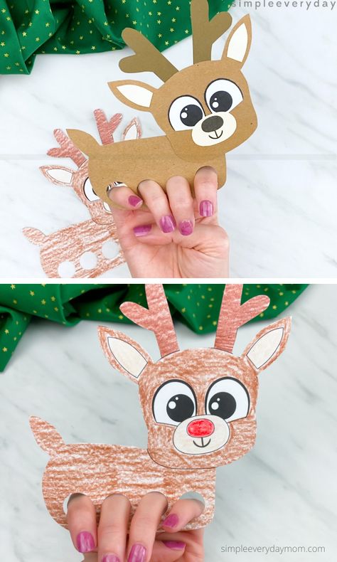 Christmas Pattern Block Mats, Free Printable Reindeer, Winter Theme Preschool, Elf Crafts, Puppet Craft, Finger Puppet Patterns, Diy Preschool, Puppets For Kids, Headband Crafts