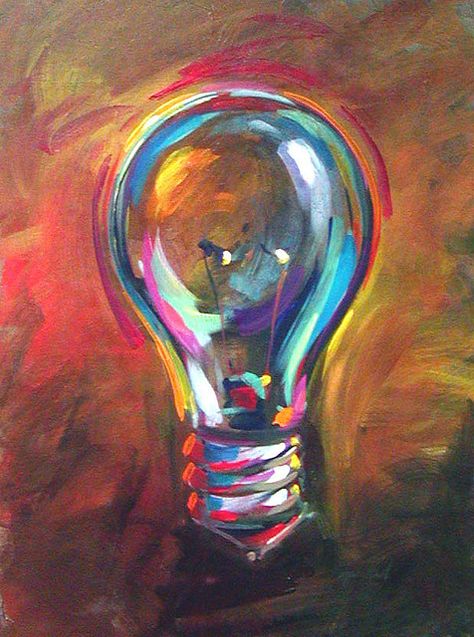 Lightbulb | Acrylic on canvas by Marshall, www.marshallartstudios.com. Art Inspiration Pastel, Lightbulb Art Painting, Cool Ideas To Paint On Canvas, Creative Art On Canvas, Lightbulb Painting Ideas, Oil Pastel Pictures, Lava Lamp Painting Canvas, Cool Oil Pastel Art, Blur Paintings