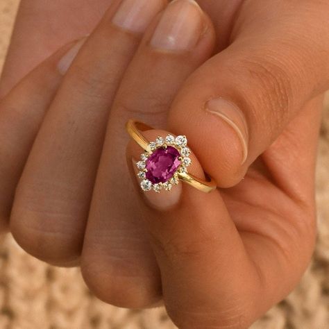 Pink Stone Engagement Rings, Pink Tourmaline Engagement Ring, Pink Tourmaline Jewelry, Pink Engagement, 14k Gold Wedding Ring, Tourmaline Engagement Ring, October Birthstone Jewelry, Rose Gold Halo, Gold Promise Rings