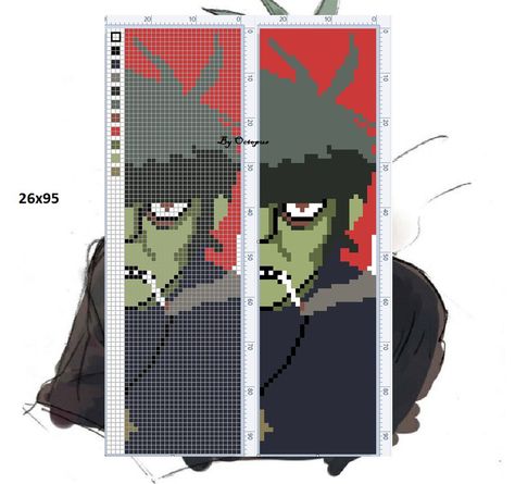 Murdoc - the gorillaz Gorillaz Cross Stitch, Gorillaz Alpha Pattern, Pixel Art Templates, Pix Art, Pixel Art Grid, Minecraft Pixel Art, Diy Perler Beads, Beaded Cross Stitch, Pixel Pattern