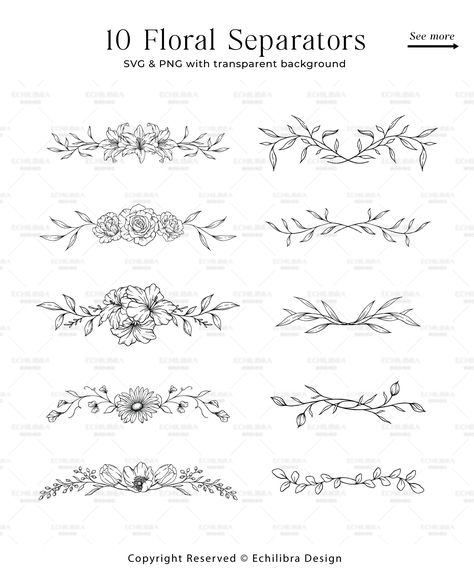 Floral Boarder Drawing, Floral Vine Drawing, Floral Design Drawing Border, Line Work Flowers, Floral Doodle Border, Floral Wreath Line Drawing, 2024 Journaling, Flower Vector Illustration, Line Art Botanical