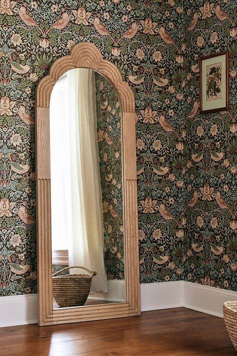 Skye Mirror | Anthropologie Strawberry Thief Wallpaper, Thief Wallpaper, Tabletop Vanity Mirror, Arched Floor Mirror, Boston Apartment, Apt Decor, Floor Length Mirror, Long Mirror, Room Vibes