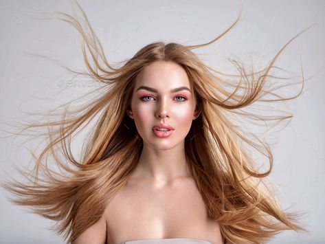 Portrait of a blonde beautiful woman with a long straight light hair. Flying hair. by valuavitaly. Portrait of a blonde beautiful woman with a long straight light hair. Woman with hair flying in the wind. Portrait of... #AD #woman, #long, #straight, #Portrait Flying Hair Reference, Hair Flowing In Wind, Hair Flying In The Wind, Hair In Wind, Cloud Photoshoot, Windy Hair, Hair In The Wind, Hair Light, Hair Flow