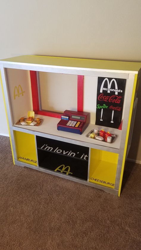 Mcdonald’s Dramatic Play, Cardboard Mcdonalds, Mcdonalds Kids, Mcdonalds Birthday Party, Old Entertainment Centers, Carnival Games For Kids, Mc Donald's, Daycare Decor, Diy Playroom