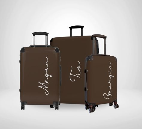 Personalized Name Minimalist Suitcase, Brown White Custom Luggage For Women, Bespoke Travelling Case, Customized Travel Luggage Bag Gift Brown Monogram Canvas Travel Luggage, Luxury Brown Luggage With Luggage Sleeve, Rectangular Brown Luggage With Sleeve, Brown Leather-lined Luggage For Travel, Luggage For Women, Brown Leather-backed Rectangular Luggage, Hard Shell Luggage, Luggage Case, Custom Luggage