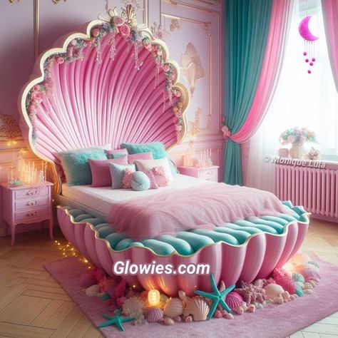 Girl Bedroom Designs For Kids Unicorn, Mermaid Rooms, Mermaid Clam Shell, Girl Bedroom Designs For Kids, Mermaid Room Ideas Kids, Mermaid Bed, Mermaid Themed Bedroom, Shell Bed, Unusual Beds