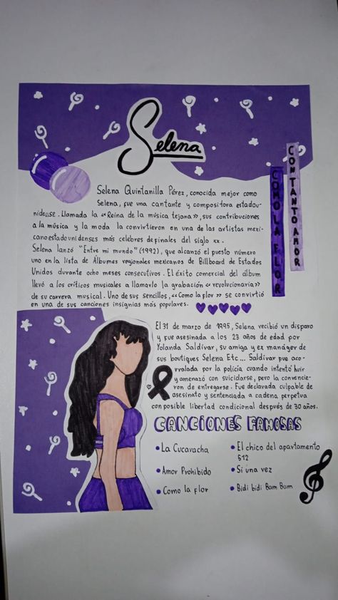 Selena Quintanilla la ¨Reina de la musica Tejana¨❤️ Selena School Project, Selena Quintanilla Quinceañera Dress, Drawings Of Selena Quintanilla, Selena Quintanilla School Project, Selena Quintanilla Drawing Easy, Selena Quintanilla Album Cover, Selena Quintanilla Lyrics, Selena Quintanilla Albums, Selena Quintanilla Drawing