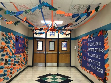 Jesse Hall, School Hallway Decorations, Hallway Decorations, School Hallway, Cheer Posters, Running Motivation Quotes, Booster Club, School Hallways, Student Council