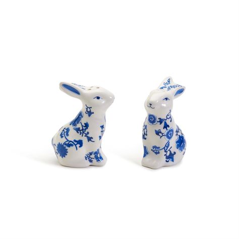 Blue And White Chinoiserie, Bunny Decor, White Bunny, Blue Bunny, Bunny Designs, New Traditional, Salt And Pepper Set, Salt And Pepper Shaker, Hand Painted Ceramics