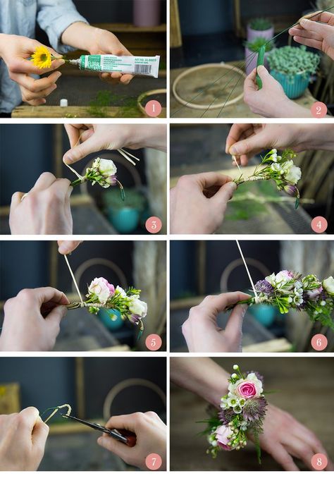 DIY : Comment réaliser un bracelet de fleurs fraîches pour mon mariage - Atelier Rose Pivoine Flower Bracelet Wedding, 25th Wedding Anniversary Party, Diy Fleur, Flower Bouquet Diy, Wedding Themes Winter, Hand Tied Bouquet, Prom Flowers, Corsage Wedding, Small Bouquet