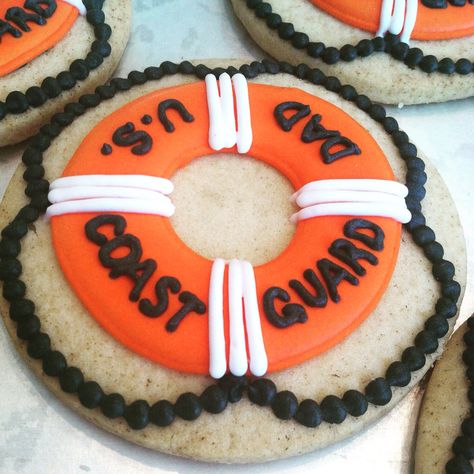 Coast Guard Cupcakes, Coast Guard Cake Ideas, Coast Guard Cookies, Coast Guard Party Ideas, Coast Guard Party, Coast Guard Cake, High School Graduation Cookies, Military Cupcakes, Welcome Home Cakes