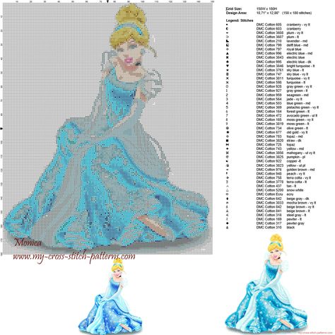 Cinderella cross stitch pattern Cinderella Cross Stitch, Free Cross Stitch Designs, Modele Pixel Art, Cross Stitch Pattern Maker, Free Cross Stitch Patterns, Cross Stitch Fairy, Patterns Simple, Stitch Character, Disney Cross Stitch Patterns