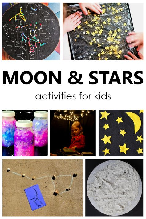 Sun Moon Stars Preschool Activities, God Created The Sun Moon And Stars Craft, Moon Craters Activity, Day And Night Eyfs Activities, Sun And Moon Activities For Preschool, Night And Day Activities Preschool, Astrology Activities, Sun Moon And Stars Craft, Stars Activities For Kids