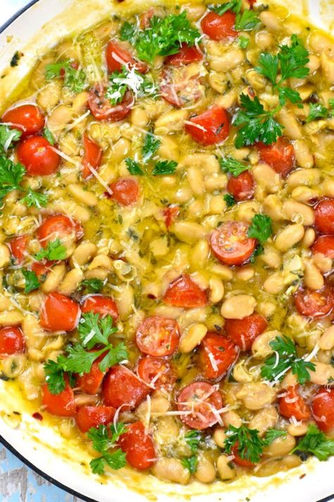 The BEST Cannellini Beans Recipe - GypsyPlate Recipes Using Cannellini Beans, Roasted Cannellini Beans, Cannellini Beans And Tomatoes, Shrimp And Cannellini Beans, Pasta And Cannellini Beans, Canellini Beans, Cannellini Beans Recipes, Mediterranean Dinner, Yellow Squash Casserole