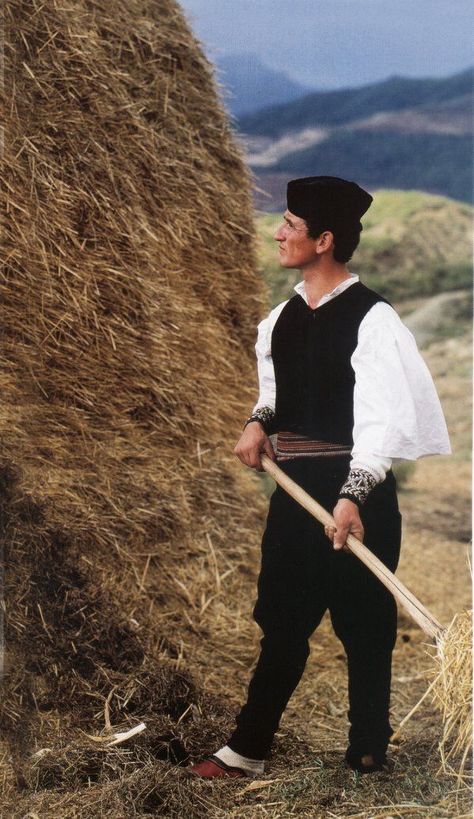 Albanian Folk Costumes - Veshje Popullore Shqiptare. Man costume with qillota. Skrapar, 1920s. Veshje Popullore Shqiptare, Albanian Culture, Folk Clothing, Folk Dresses, Folk Costume, Folk Tales, Mens Costumes, Albania, Traditional Dresses