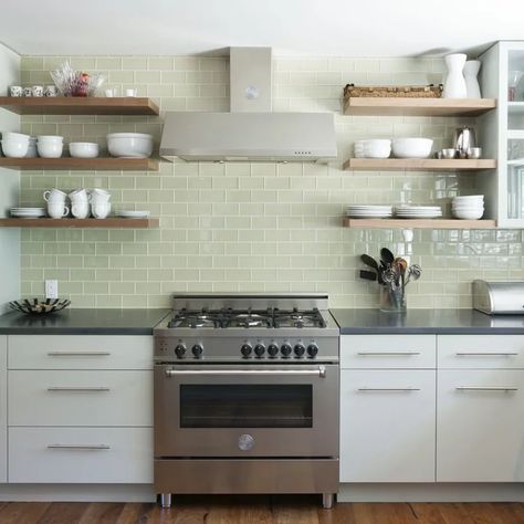 Green Glass Tile Backsplash - Photos & Ideas | Houzz Green Glass Tile Backsplash, Light Green Tile, Green Glass Tile, Green Kitchen Backsplash, Green Tile Backsplash, Glass Subway Tile Backsplash, Glass Tiles Kitchen, Glass Tile Backsplash Kitchen, Glass Backsplash Kitchen