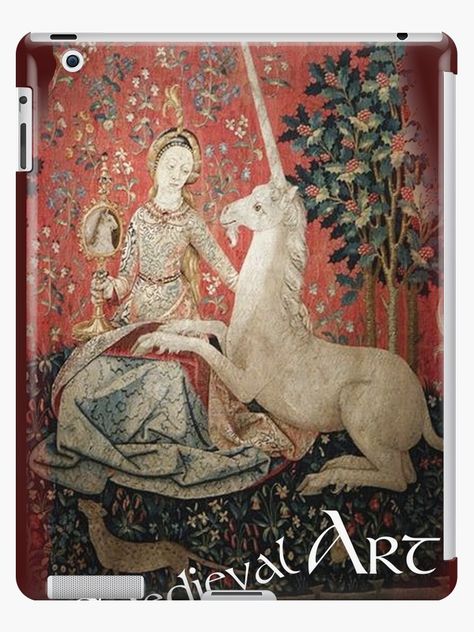 Medieval Art – Lady and the Unicorn is a drawing from a medieval manuscript. / The medieval period of art history spans from the fall of the Roman Empire in 300 AD to the beginning of the Renaissance in 1400 AD. / The medieval art of the Western world covers a vast scope of time and place, ov… • Millions of unique designs by independent artists. Find your thing. Medieval Unicorn, Lady And The Unicorn, Unicorn Tapestry, Unicorn Tapestries, Witch Painting, Ipad Snap, Turquoise Art, Diy Doll Miniatures, Kids Class