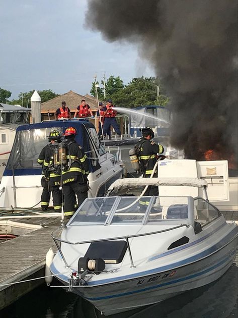 Members of Coast Guard Station Atlantic City assist the Atlantic City Fire Department in extinguishing a fire aboard a recreational vessel at Frank S. Farley State Marina in Atlantic City, New Jersey, July 17, 2019.  Members of Station Atlantic City used the P6 pump and hose aboard their 47-foot motor lifeboat to extinguish flames.  U.S. Coast Guard video courtesy of Coast Guard Station Atlantic City Coast Guard Boats, Coast Guard Stations, Atlantic City New Jersey, Photo U, Atlantic City, July 17, Coast Guard, The Atlantic, Fire Department