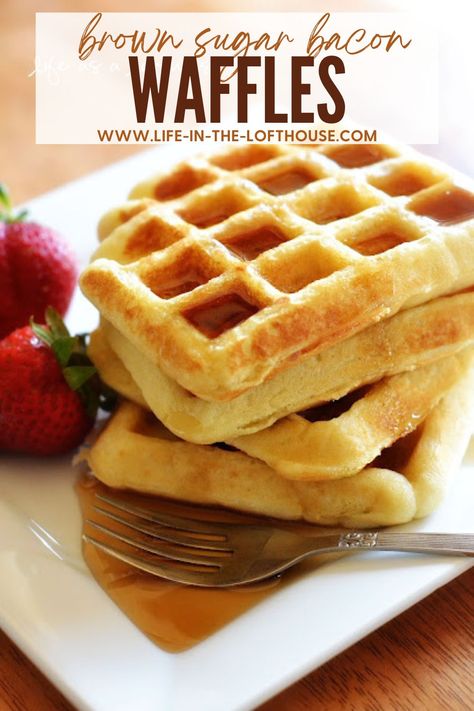 Waffle Mix Recipes, Original Pancake House, Best Waffle Maker, Bacon Waffles, Brown Sugar Bacon, Fluffy Waffles, Pancakes And Bacon, Waffle Maker Recipes, Waffle Mix