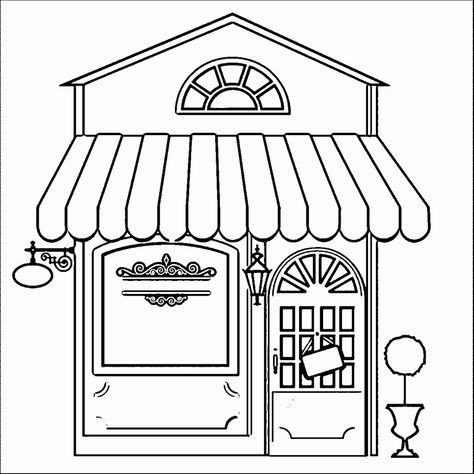 Restaurant Coloring Pages ⋆ coloring.rocks! Kids Cafe, House Colouring Pages, Kid Coloring Page, Building Drawing, Book Cafe, Shop Illustration, Printable Coloring Book, House Drawing, Dessin Adorable