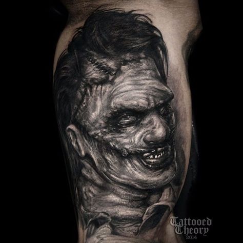 Texas Chainsaw Mascara Tattoo, Leatherface Tattoo, Satanic Tattoo, Satanic Tattoos, Mens Tattoos, Zombie Drawings, Zombie Tattoos, Evil Skull Tattoo, Horror Movie Tattoos