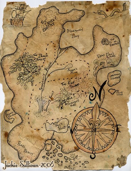 In the summer of 2006 I was teaching art classes for kids at the Old Sculpin Gallery on Martha's Vineyard. One day I decided we should have a pirate day, so I had the kids design their own treasure... Stary Papier, Kertas Vintage, Pirate Treasure Maps, الفن الرقمي, Map Projects, Gold Acrylic Paint, طابع بريدي, Treasure Map, Pirate Treasure