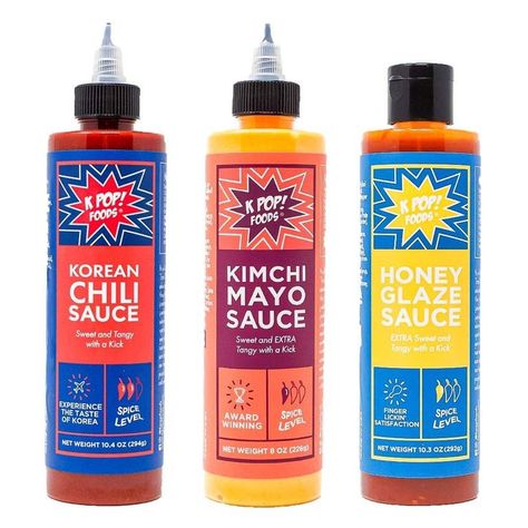 Inspired by Korean food and created by award-winning chef, Chris Oh, set contains our best-selling Gochujang Sauce, Kimchi Mayo Sauce, and Honey Glaze Sauce. KPOP Foods Korean Chili Sauce uses 100% real gochujang korean chili paste, resulting in a slightly sweet, rich, tangy flavor that finishes with a spicy kick. Medium heat. Global Everything Sauce - KPOP Foods Kimchi Mayo Sauce combines Korean chili peppers, garlic, lemon, and vinegar to create a bold and zesty twist to mayo. Low heat. Traditional Korean Food, Korean Chili, Sushi Sauce, Korean Chili Paste, Korean Bbq Sauce, Mayo Sauce, Gochujang Sauce, Asian Sauce, Gluten Free Bakery