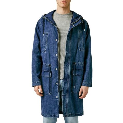 Topman Oversize Hooded Denim Longline Parka ($75) ❤ liked on Polyvore featuring men's fashion, men's clothing, men's outerwear, men's coats, blue, mens parka coats, mens denim sport coat and mens blue trench coat Denim Parka, Long Denim Jacket, Denim Trench Coat, Blue Trench Coat, Mens Parka, Indigo Denim, Men's Outerwear, Denim Coat Jacket, Parka Coat