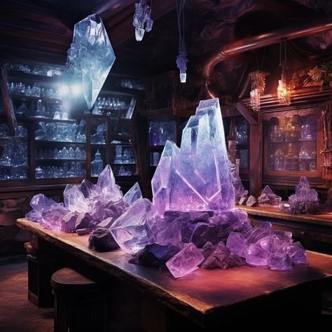 photograph magic restaurant, ether, high resolution, high quality, photorealistic, hyperealistic, detailed, crystals, quartz, potions, nature, fantasy Fairy Places, Witchy Autumn, Magical Artifacts, Dnd Locations, Mid Journey, Magic Store, Crystals Quartz, Magic Items, Fantasy City