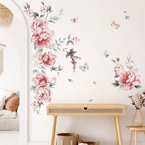 decalmile Peony Flower Wall Stickers Pink Blossom Floral Butterfly Wall Decals Girls Bedroom Living Room TV Sofa Wall Decor : Amazon.ca: Tools & Home Improvement Pink Flower Wallpaper Bedroom, Peony Wall Decal, Pink Flower Room Wallpaper, Floral Mural Pink Wall, Flower Wall Stickers Society6, Butterfly Bedroom, Sofa Wall Decor, Sofa Wall, Butterfly Wall Decals