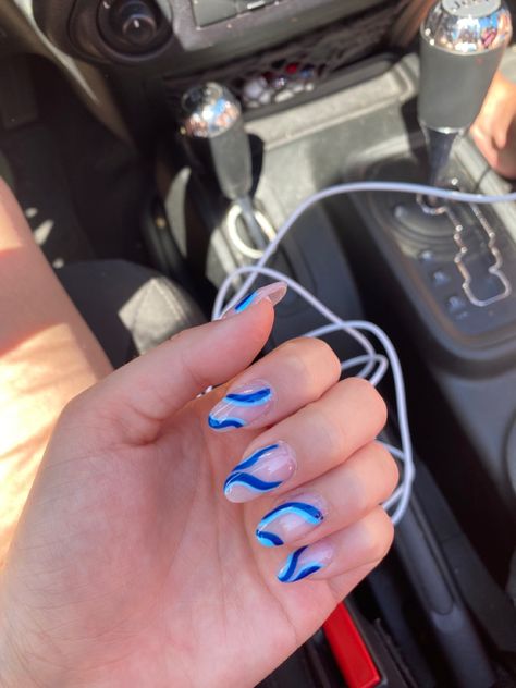 Dark Blue Swirl Nails, Dark Blue And Light Blue Nails, Light Blue And Dark Blue Nails, Royal Blue Prom Nails, Futuristic Nails, Blue Prom Nails, Prom Nails Silver, Dark Blue Nails, Light Blue Nails