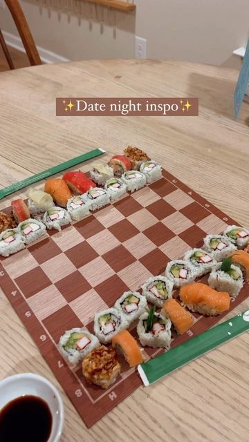 Chess Date, Game Night Date, Date Night Food, Sushi Date Night, Fun Date Night Ideas, Date Night Games, Food Set Up, Sushi Date, Birthday Night