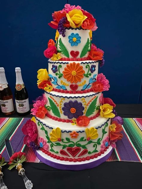 Mexican Quinceanera Cake, Mexican Cake Quinceanera, Mexican Style Cake, Mexican Theme Cake For 15, Mexican Cakes For 15, Square Mexican Theme Cake, Day Of The Dead Cake Ideas, Day Of The Dead Cake, Mexican Wedding Cake