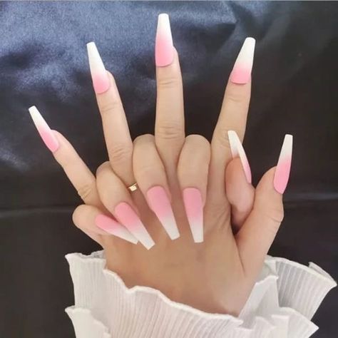 Ombre Nails Long, Matte Ombre Nails, Press On Nails Pink, Bday Themes, Long Coffin Nails, Pink Ombre Nails, Long Acrylic Nail Designs, French Manicure Nails, Cute Acrylic Nail Designs